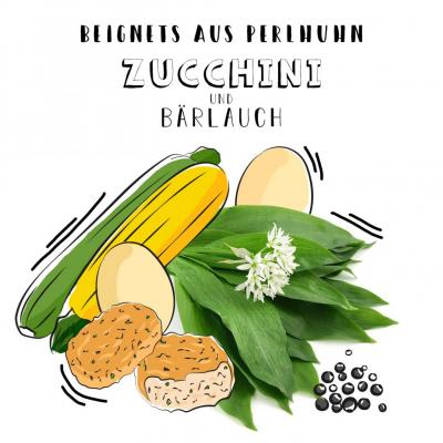 Beignets aus Perlhuhn, Zucchini und Bärlauch 