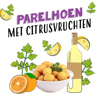 Parelhoen met citrusvruchten