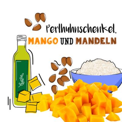 Perlhuhnschenkel, Mango und Mandeln 