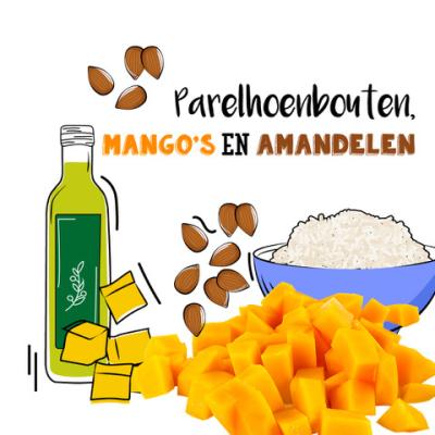 Parelhoenbouten, mango's en amandelen 