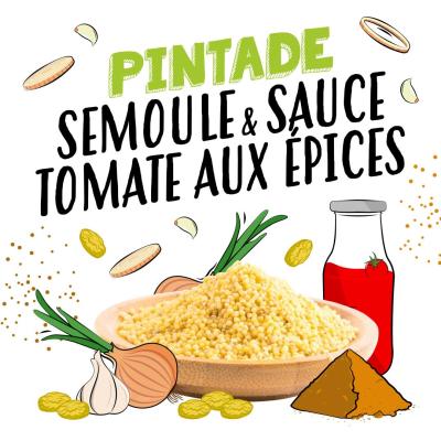 Pintade, semoule & sauce tomate aux épices