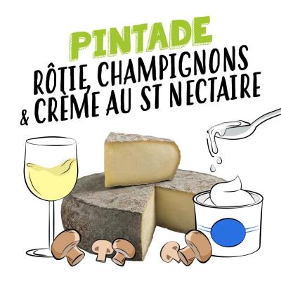 Pintade rôtie, champignons & crème au St-Nectaire