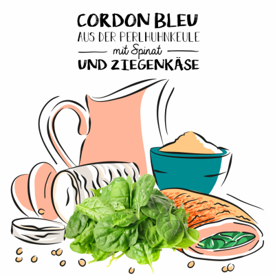Cordon Bleu aus der Perlhuhnkeule mit Spinat und Ziegenkäse