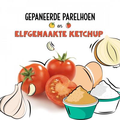 Gepaneerde parelhoen en zelfgemaakte ketchup met de Belgische chef Corentin Rochez