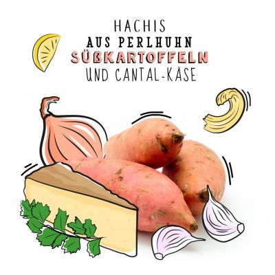 Hachis aus Perlhuhn, Süßkartoffeln und Cantal-Käse