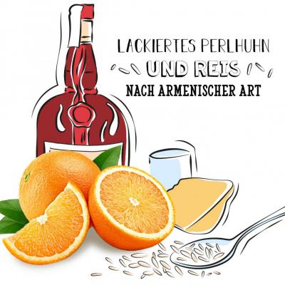 Lackiertes Perlhuhn und Reis nach armenischer Art