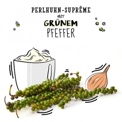 Perlhuhn-Suprême mit grünem Pfeffer