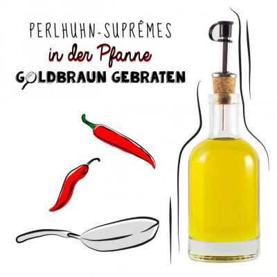 Perlhuhn-Suprêmes in der Pfanne goldbraun gebraten