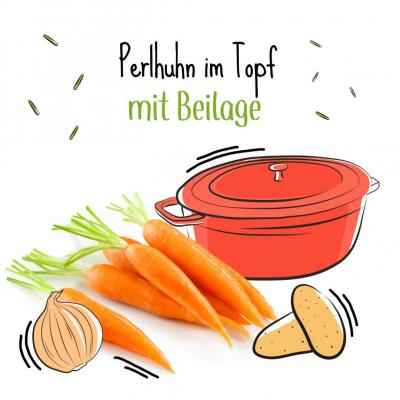 Perlhuhn im Topf mit Beilage