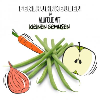 Perlhuhnkeulen in Alufolie mit kleinen Gemüsen