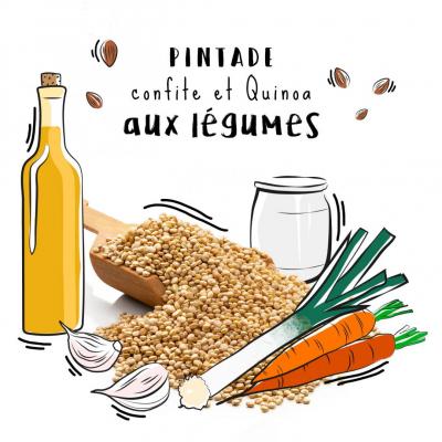 Pintade confite et quinoa aux légumes