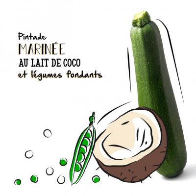 PINTADE MARINÉE AU LAIT DE COCO ET LÉGUMES FONDANTS