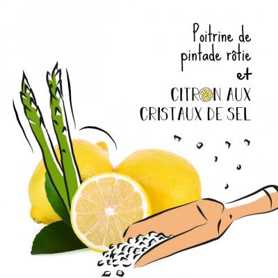 Poitrine de pintade rôtie et citron aux cristaux de sel