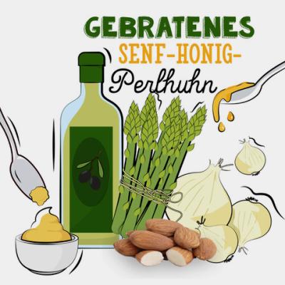 Gebratenes Senf-Honig-Perlhuhn mit Spargelspitzen  