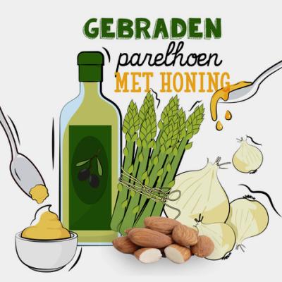 Gebraden parelhoen met honing, mosterd en aspergepunten