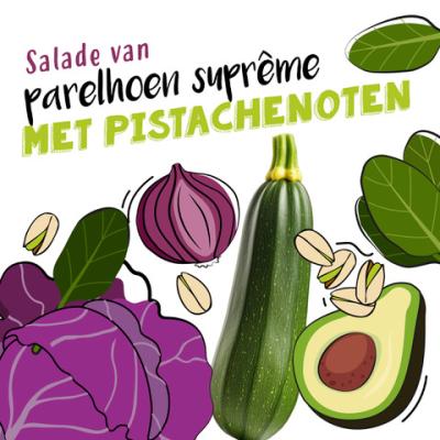 Salade van parelhoen suprême met pistachenoten