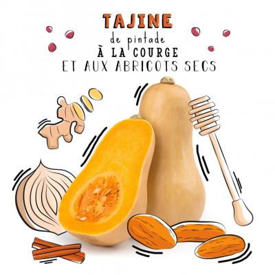 Tajine de pintade à la courge et aux abricots secs