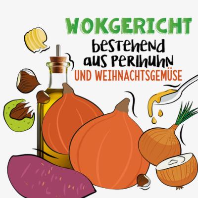 Wokgericht bestehend aus Perlhuhn und Weihnachtsgemüse 