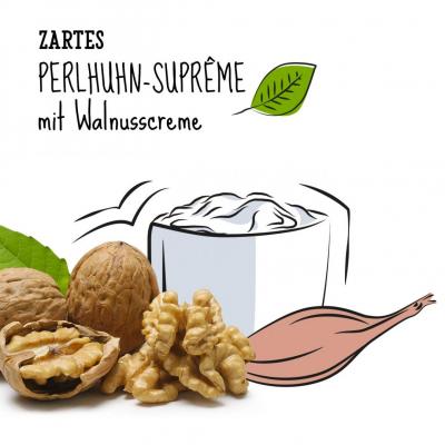 Zartes Perlhuhn-Suprême mit Walnusscreme