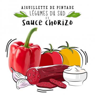 Aiguillette de pintade, légumes du Sud et sauce chorizo