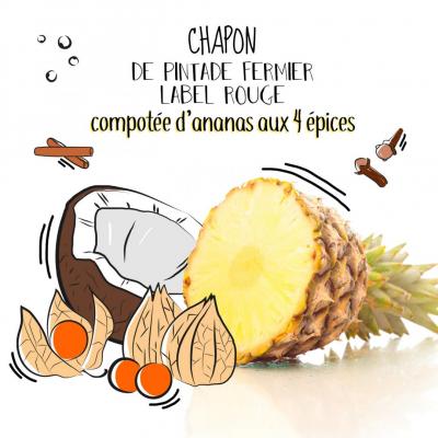 Chapon de pintade fermier label rouge, compotée d'ananas aux 4 épices