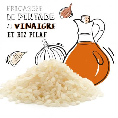 Fricassée de pintade au vinaigre, riz pilaf