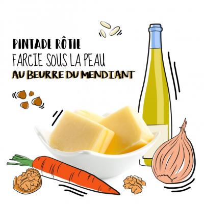 Pintade rôtie farcie sous la peau au beurre du mendiant