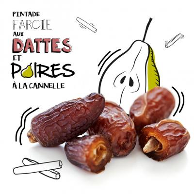 Pintade farcie aux dattes et poires à la cannelle