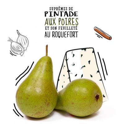 Suprêmes de pintade aux poires et son feuilleté au roquefort