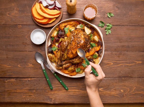 Pintade rôtie aux légumes & épices douces