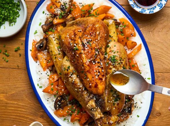 Pintade à l'asiatique & légumes au four